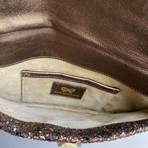 Anya Hindmarch Brown Glitter Clutch Leather Valorie Gold Turn Lock Handbag - Picture 16 of 17